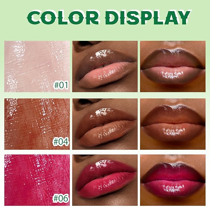 Moisturizing Solid Lip Gloss Jelly Lipstick, 3Color Lip Oil Lip Plumper with Dark Brown Lip Liner Combo, Glossy Lightweight Pigmented Non Sticky Tinted Lip Click Balm Makeup Gift Set for Women