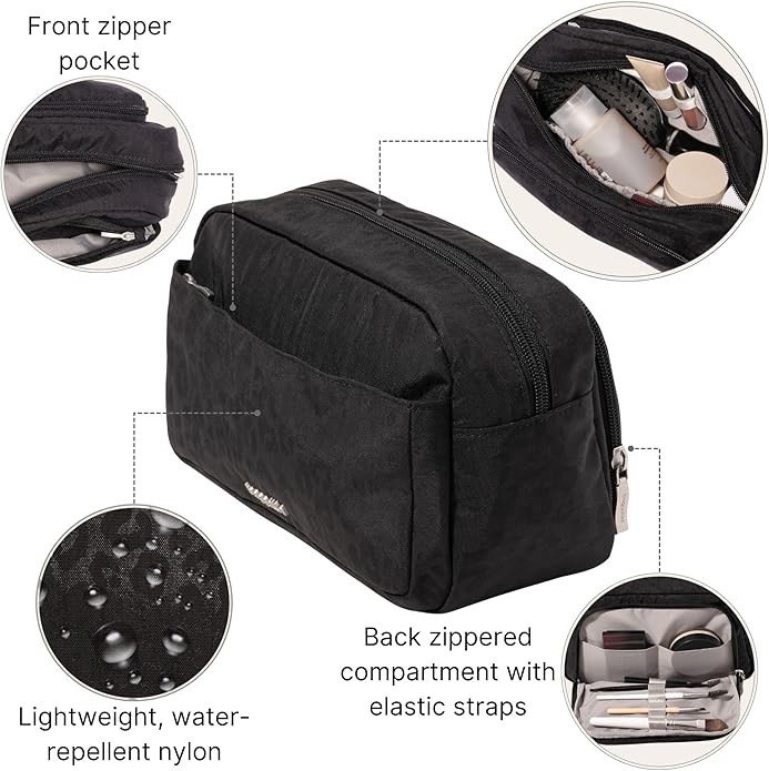 Pocket Cosmetic with Brush Organization - Lightweight 9.4”x5.5”x3.5” Makeup Bag - Travel Essentials Makeup Organizer