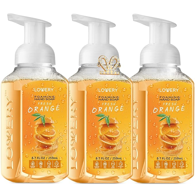 Foaming Hand Soap-Pack of 3-Moisturizing Hand Soap with Aloe Vera & Essential Oils-Alcohol-Free Hand Wash in Fresh Orange Scent-Scented Hand Wash for Kitchen or Bathroom-Free Flawless Crystal Bracelet