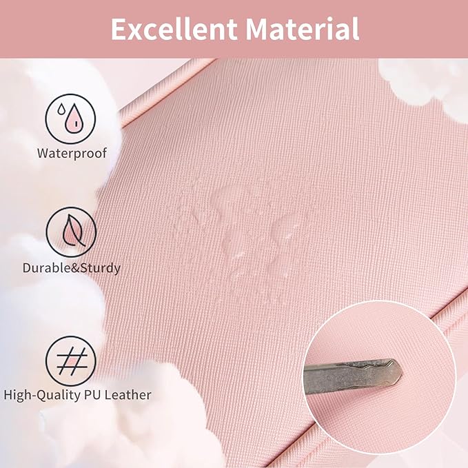 Makeup Bag for Women, Wide-open Makeup Organizer with Makeup Brush Holder, Waterproof Cosmetic Bag with Compartment, Portable Travel-Size Toiletry Bag for Traveling, Large Make Up Bag (Pink)