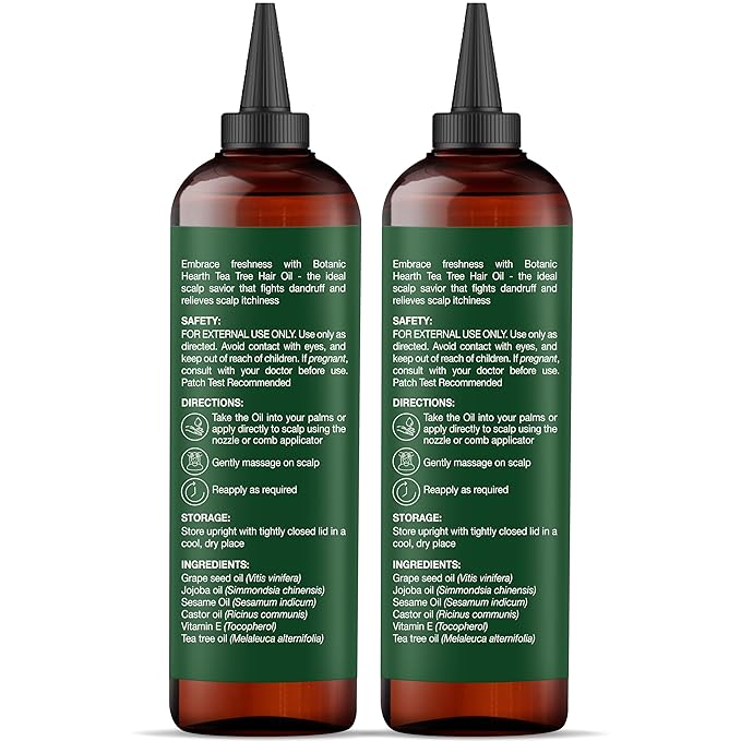 Botanic Hearth 100% Pure Tea Tree Hair Oil For Hair Growth & Hair Treatment Oils 6.7 Fl Oz, 2 Pack|Infused with coconut Oil|Hair Oil Repairs Dry Damaged Hair, Strengthening, Healthier| All Hair Types