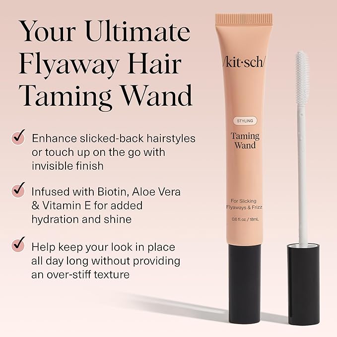 Kitsch Hair Taming Wand - Fly Away Stick For Hair with Biotin, Aloe & Vitamin E | Clear Hair Mascara for Flyaways, Slick Back Style | Travel Size, Ideal Gifts for Women - 18mL