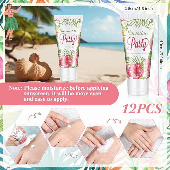 12 Pcs Mini Sunscreen Bulk for Summer SPF 30 Water Resistant Sunscreen Lotion Bulk for Thank You Gifts Wedding Bridal Shower Favors Travel for Wedding Party (Hawaiian Flower)