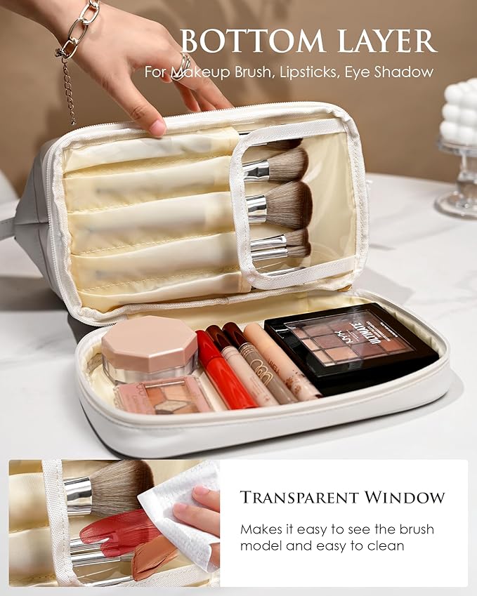 Gifts for Women-Birthday Gifts-Teen Girl Gifts Trendy Stuff Initial Makeup Bag for Women, Double Layer Cosmetic Bag with Makeup Brush Organizer, Travel Toiletry Bag,Bride Gift