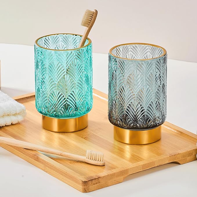 Makeup Brush Holder Organizer,Toothbrush Holders,Desk Pen Pencil Holder,Multifunctional Vintage Glass Brush Cup（A42-6-US）