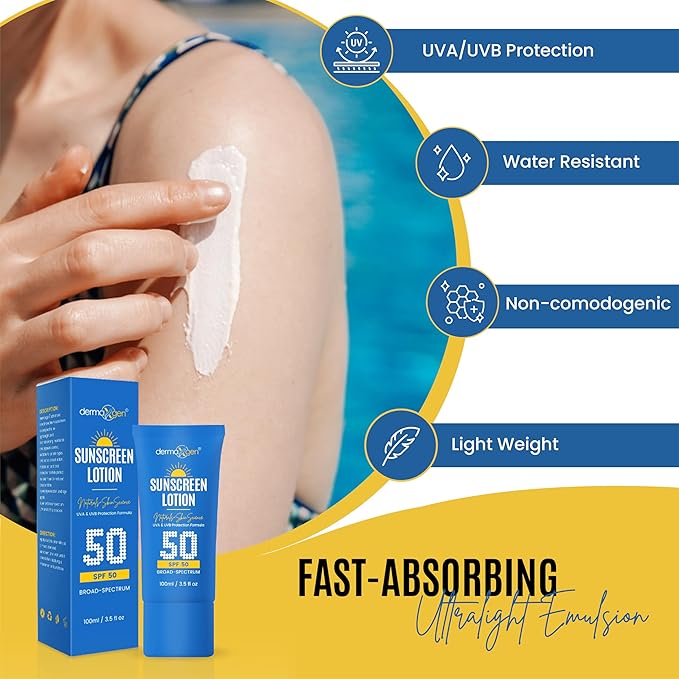 Sunscreen Lotion SPF 50 – Lightweight, Non-Greasy Sun Protection for All Skin Types. Hydrates, Skin Shield , Water-Resistant Coverage for Radiant, Moisturized Skin.