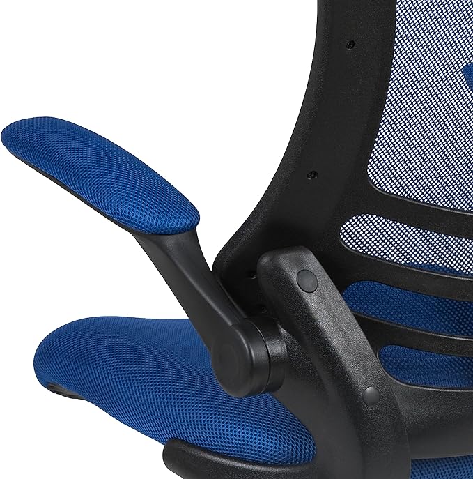 Flash Furniture Kelista Mid-Back Swivel Office Chair with Adjustable Seat Height, Ergonomic Mesh Desk Chair with Flip-Up Armrests, Blue