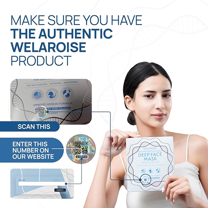 Welaroise Bio Protein Collagen Hydrogel Deep Face Mask +35% More Collagen, Intense Hydration & Moisturization, Firming, Anti-Aging, Skin Renewal, Korean Skincare (Pack of 5)