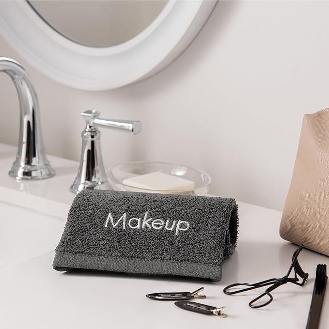 Arkwright Makeup Remover Fingertip Towels 6 Pack - 100% Cotton Face Towels, Soft Reusable Washcloths, Gentle Facial Cleansing for Waterproof Makeup, 11 x 17, Grey