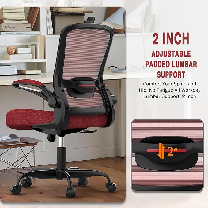 Mimoglad Office Chair, Ergonomic Desk Chair with Adjustable Lumbar Support, High Back Mesh Computer Chair with Flip-up Armrests-Task Chairs, Executive Chair for Home Office