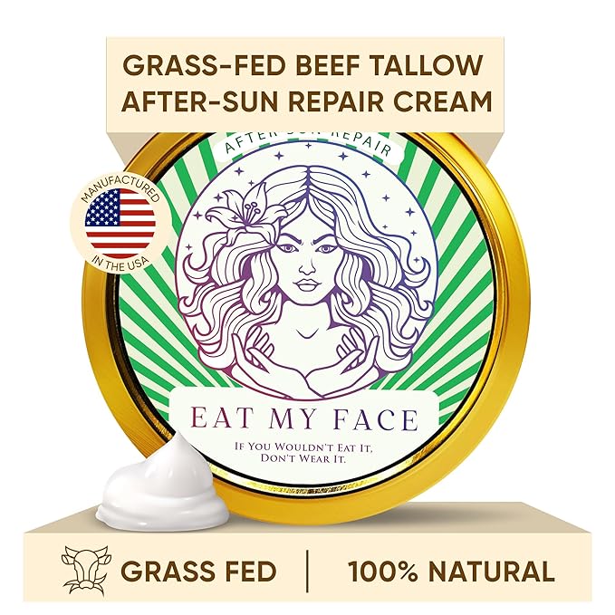 Eat My Face Tallow Moisturizer & Aloe After Sun Repair Cream Set – Grass Fed Beef Tallow Skincare with Shea, Cocoa Butter, Jojoba Oil & Vitamin E – Nourishing Vanilla Cream Duo, 4oz Each