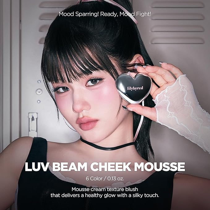 lilybyred Luv Beam Cheek Mousse | Heart-Shaped Korean Cream Blush, Airy Soft-Matte Texture, Soft-Focus & Pore-Blurring Finish, Seamless Buildable, Natural Flush, 0.13 oz. (07 Strawberry Yogurt Mousse)