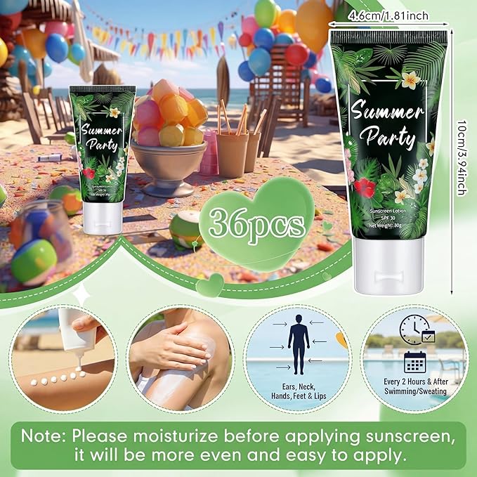 36 Pcs Mini Sunscreen Bulk for Summer Party Wedding SPF 30 Water Resistant Sunscreen Lotion Bulk 1oz Travel Size for Thank You Gifts Wedding Party Supplies (Tropical)