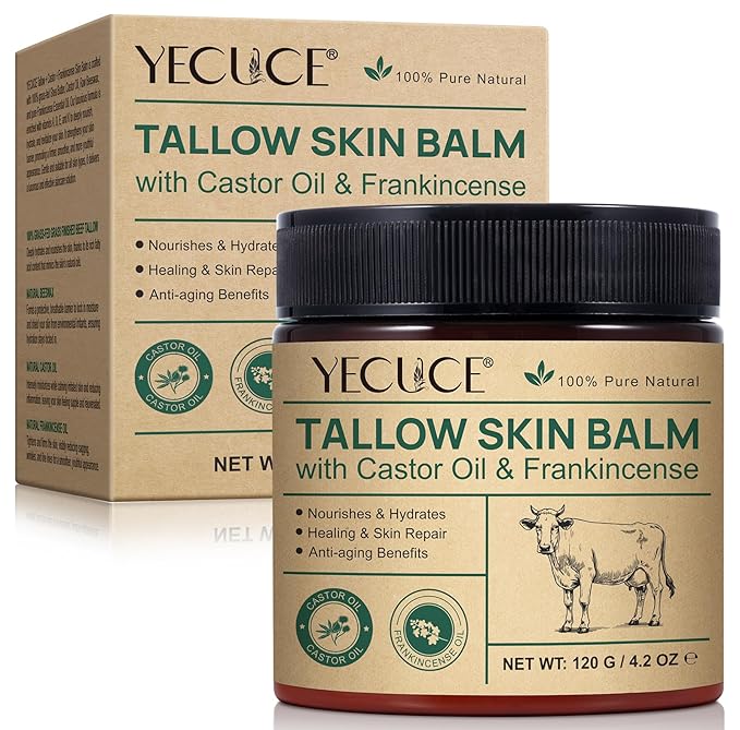 Tallow Skin Balm with Castor Oil & Frankincense, Moisturizing Balm for Face & Body, Helps Support Skin Moisture Barrier
