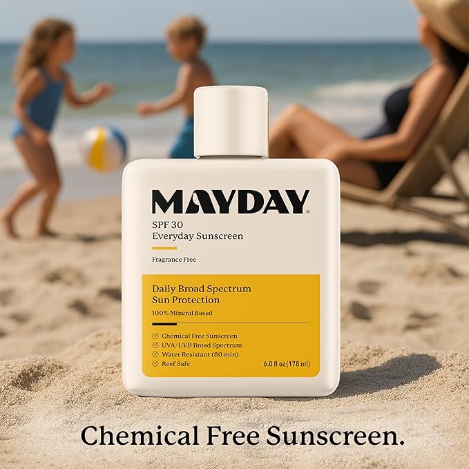 MAYDAY SPF 30 Everyday Sunscreen – Chemical-Free, Fragrance-Free, Water-Resistant Broad Spectrum Protection for Face & Body – Suitable for All Skin Types – 6 oz (178ml)