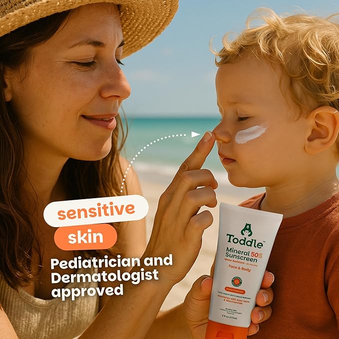 Prebiotic Mineral Sunscreen SPF 50 for Kids & Baby, Face & Body Sun Protection, Reef Safe, Non-Toxic Zinc Oxide Broad Spectrum, Water-Resistant, No White Cast, Travel Size 3.4oz