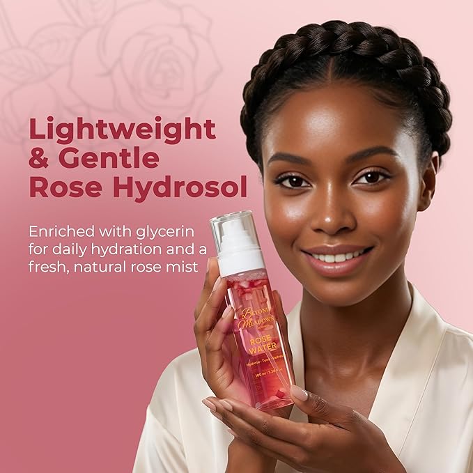 Rose Water Spray for Face & Hair - Made with Rose Hydrosol & Glycerin, Hydrating & Refreshing Facial Mist to Set Makeup, Support Double Cleansing & Help Balance Skin’s pH (3.38 fl oz)