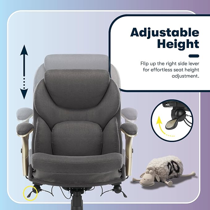 Serta Claremont Ergonomic Executive Office Chair with Back in Motion Technology, Adjustable Mid Back Desk Chair with Lumbar Support, Fabric, Dark Gray