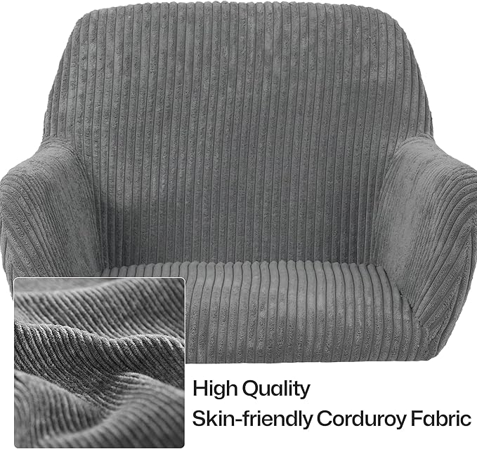 Faux Fur 360°Swivel Desk Chair, Height Adjustable Home Office Armchair with Golden Base for Teens Women Girls, Upholstery Computer Chair for Home Studios, Corduroy & Dark Gray