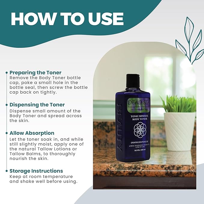Dead Sea Skin Toner for Face and Body by Creatrix Solutions, 500 Ml- Dead Sea Tonic Mineral Body Skin Care Toner