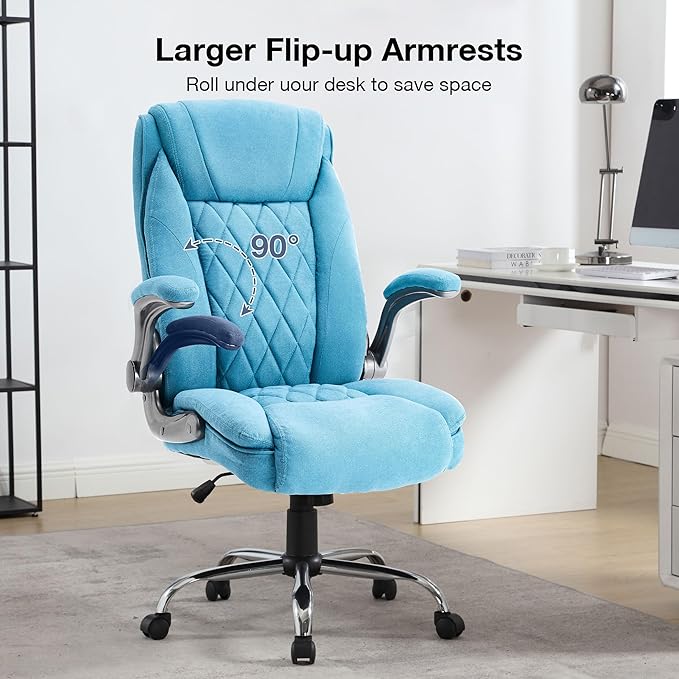 Big and Tall Fabric Office Chair 400lbs High Back Executive Computer Desk Chair with Flip Up Armrest, Breathable Fabric Adjustable Height Ergonomic Home Office Heavy Duty