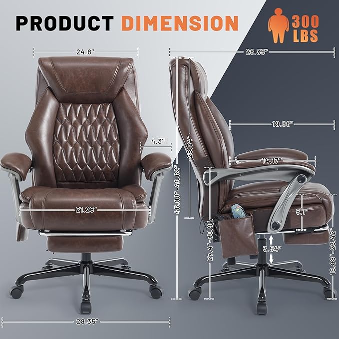 Massage Office Chair with Heating Function & Footrest, 6-Point Vibration, Ergonomic Executive Reclining Desk Chair with Padded Seat for Relaxation, Comfort & Stress Relief