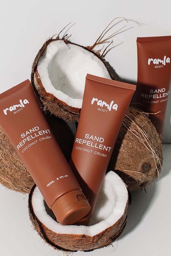 RAMLA Sand-Repellent Moisturizer – Lightweight, Non-Greasy Formula That Repels Sand – Hydrating Body Lotion for Beach Days – As Seen on Shark Tank (5.1oz, Coconut Crush)