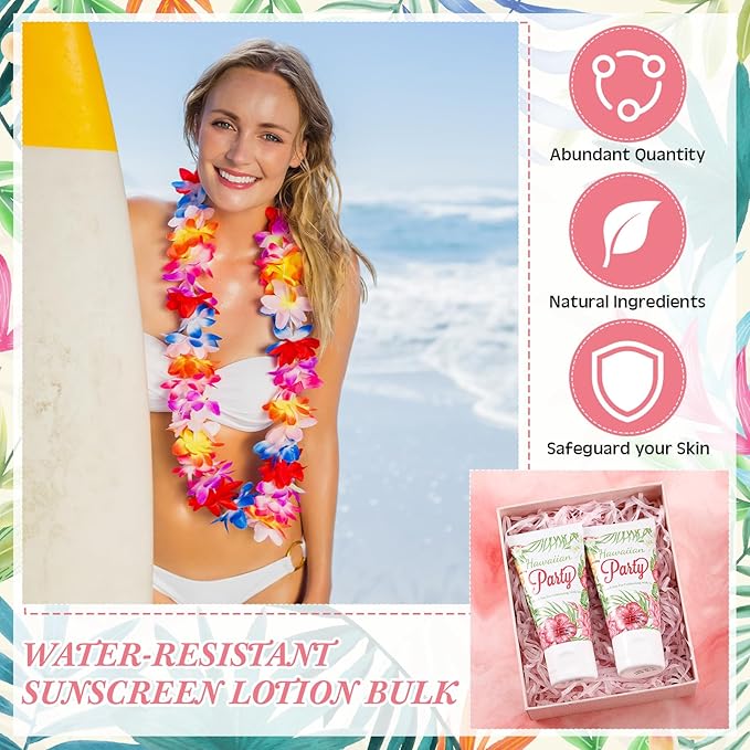 12 Pcs Mini Sunscreen Bulk for Summer SPF 30 Water Resistant Sunscreen Lotion Bulk for Thank You Gifts Wedding Bridal Shower Favors Travel for Wedding Party (Hawaiian Flower)
