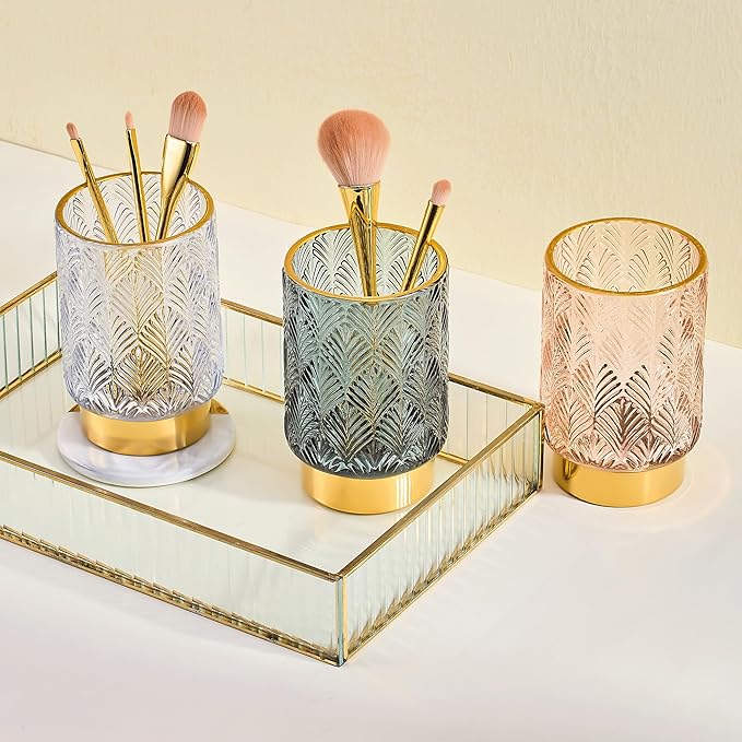 Makeup Brush Holder Organizer,Toothbrush Holders,Desk Pen Pencil Holder,Multifunctional Vintage Glass Brush Cup（A42-9-US）