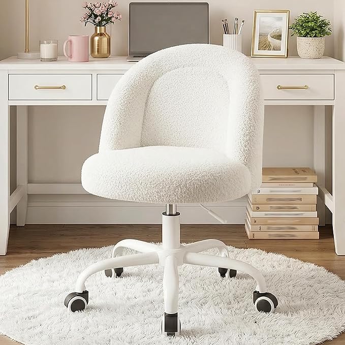 Vanity Chair, Small Desk Chair with Back, Height Adjustable & 360° Swivel, Stylish Armless Comfy Vanity Office Chair for Small Space, Bedroom