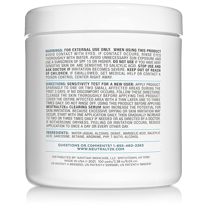 Neutralyze Exfoliating Acne Treatment Wipes - Maximum Strength, Textured Acne Pads with Mandelic Acid & Salicylic Acid for Face & Body - Suitable for All Skin Types, Teens & Adults (100 Wipes)