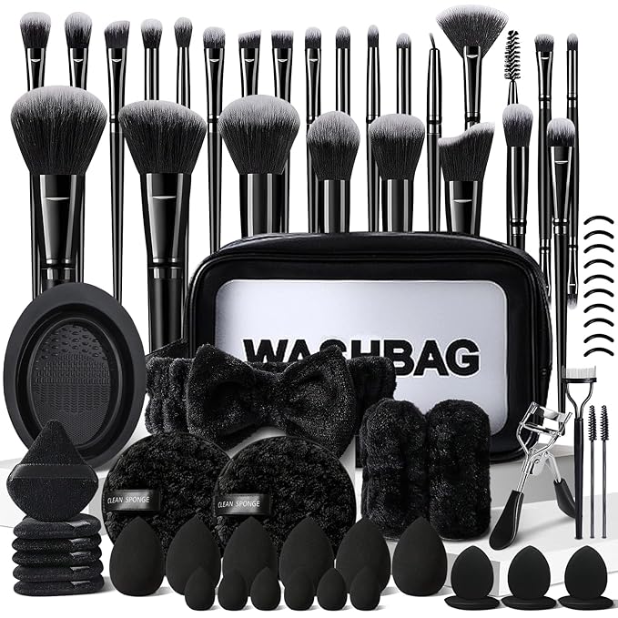 KUORYZAL Black Makeup Brushes Set Professional 70Pcs with Case Premium Synthetic for Foundation Concealer Blush Eyeshadow Powder Contour Makeup Brush Kit Face Eye Make up Brushes & Tools