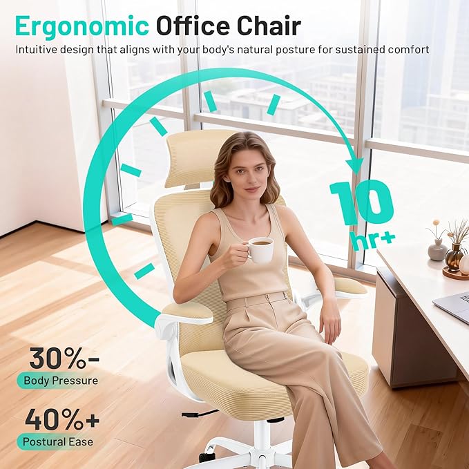 AreShark Office Chair - Ergonomic Desk Chair Breathable Mesh Chair with 2D Headrest & Adjustable Lumbar Support - Executive High Back Rolling Swivel Computer Gaming Chair with Wheels Flip-up Armrests