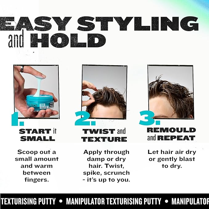 TIGI Bed Head Manipulator Hair Putty 2-Pack – Firm Hold Paste, Hair Styling Products for Women and Men, Frizz Control, Anti-Humidity, Tropical Fruit Fragrance, 2.01 Oz Ea
