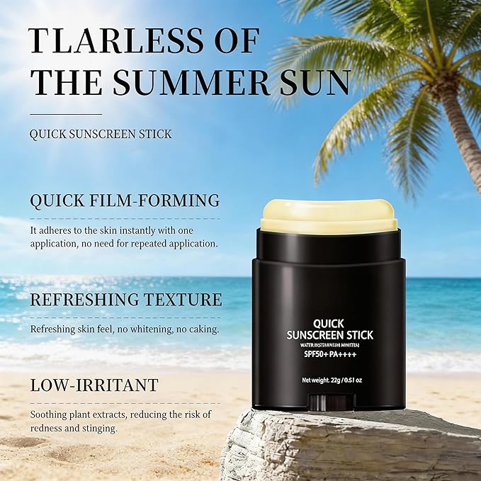Sunscreen Stick SPF PA50++++ Broad Spectrum, Semi-Matte Korean Sunstick for Face and Body, No White Cast, Water Resistant 80 Min, Portable Sunscreen for Beach Sports Daily Use, Travel Size