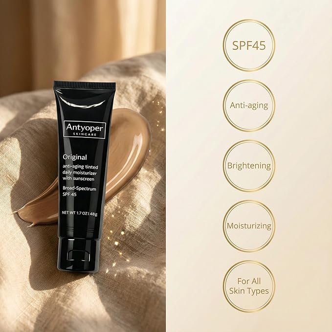 Skincare Intellishady Original SPF 45, Anti-Aging Tinted Sunscreen for Face, Daily Moisturizer with SPF, Anti-Wrinkle with Peptides & Vitamin C, Hydrating Broad-Spectrum Sunscreen Antyoper, 1.7oz