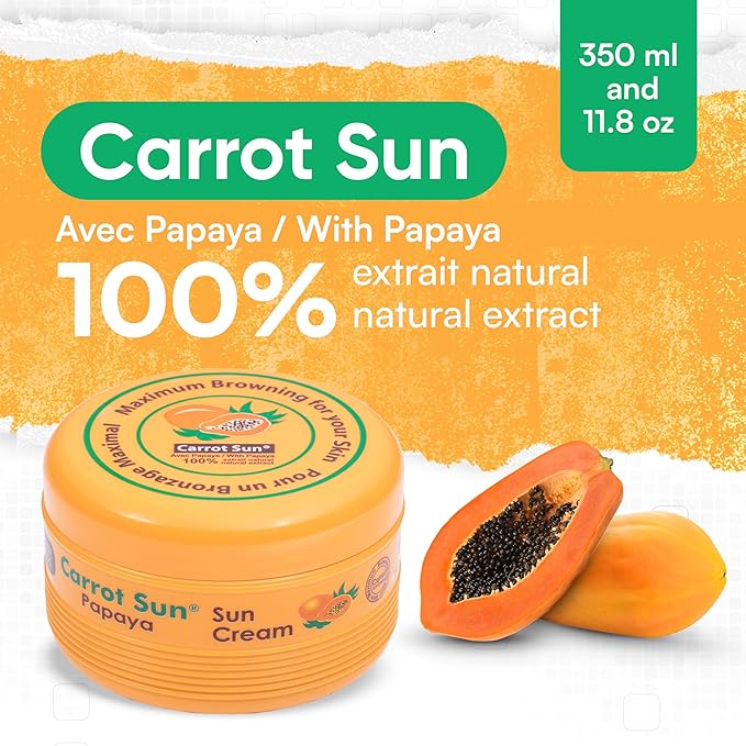 Carrot Sun Tanning Accelerator – 350ml Papaya Tanning Gel – Natural Extract Sun Cream Dark Tanning Lotion for All Skin Types – Tan Lotion with Papaya Oil for Even Beautiful Skin Coloring – SPF0