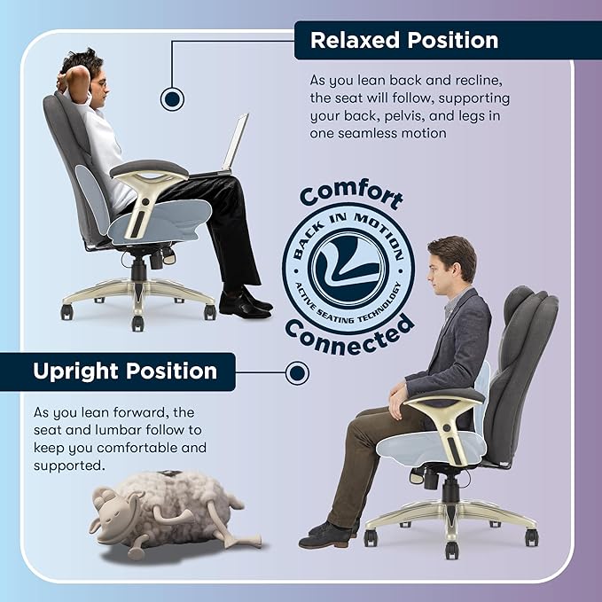 Serta Claremont Ergonomic Executive Office Chair with Back in Motion Technology, Adjustable Mid Back Desk Chair with Lumbar Support, Fabric, Dark Gray