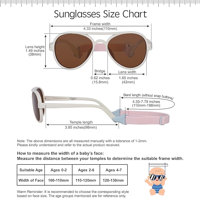 COCOSAND Baby Boys Girls Aviator Sunglasses with Strap Polarized Flexible Retro Pilot for Infants Toddler Age 0-24 Months