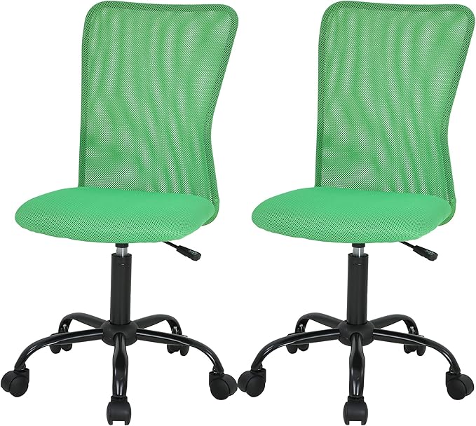 FDW Home Office Chair Mid Back Mesh Desk Chair Armless Computer Ergonomic Task Rolling Swivel Chair Back Support Adjustable Modern with Lumbar Support (Pack of 2, Green)