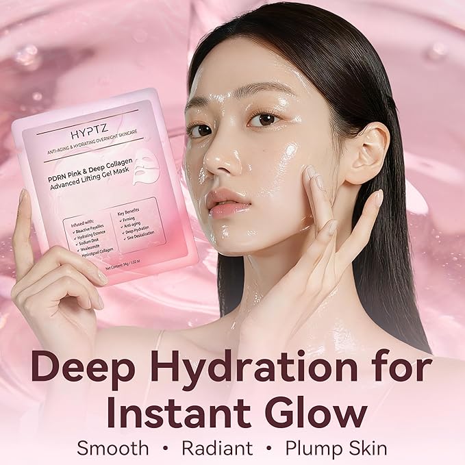 Salmon DNA PDRN Collagen Face Mask – Korean Face Mask for Glass Skin – Collagen Face Masks Skincare Overnight Hydrogel – Firming, Hydrating Face Masks, Pink Collagen Mask 4-Pack