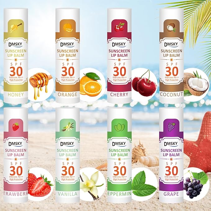 DMSKY SPF 30 Sunscreen Lip Balm 32 Pack, No White Cast Sun Protection Lip Care with Vitamin E and Beeswax, Broad Spectrum SPF Lip Balm forTravel