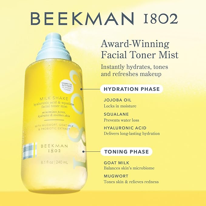 Beekman 1802 Milk Shake Hydrating Toner & Face Mist (8.1 fl oz) + Oh! Mega Milky Oil Facial Oil (1 fl oz) – Hydrating Skincare Safe for Sensitive Skin – Cruelty Free – Packaging May Vary