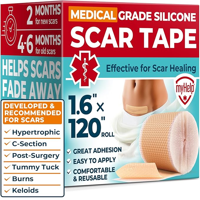 Medical Grade Silicone Scar Tape - 1.6”x120” - Visible Difference on Surgical & Keloid Scars - Reusable Silicone Scar Sheets - Easy to Use Silicone Tape for Scars
