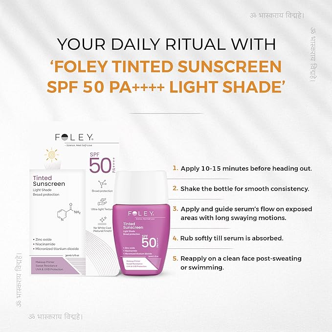 Foley Tinted Sunscreen SPF 50 PA++++ | Matte, Lightweight, No White Cast | Daily Sunscreen for Indian Skin with Niacinamide | 30ml