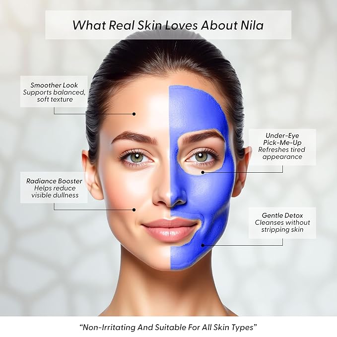 Moroccan Nila Powder – Natural Blue Clay Mask for Face, Body & Hair – Exfoliates for Glowing, Even-Toned Skin – Plant-Based & Traditional Hammam Skincare for All Skin Types