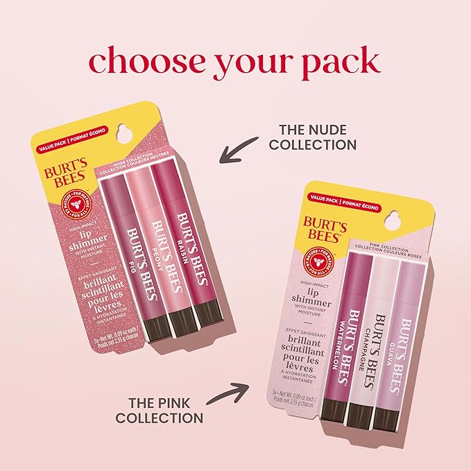 Burt's Bees Easter Basket Stuffers, Lip Shimmer Gift Set, Kissable Color, Warm Collection, 3-Pack, 0.09 oz.