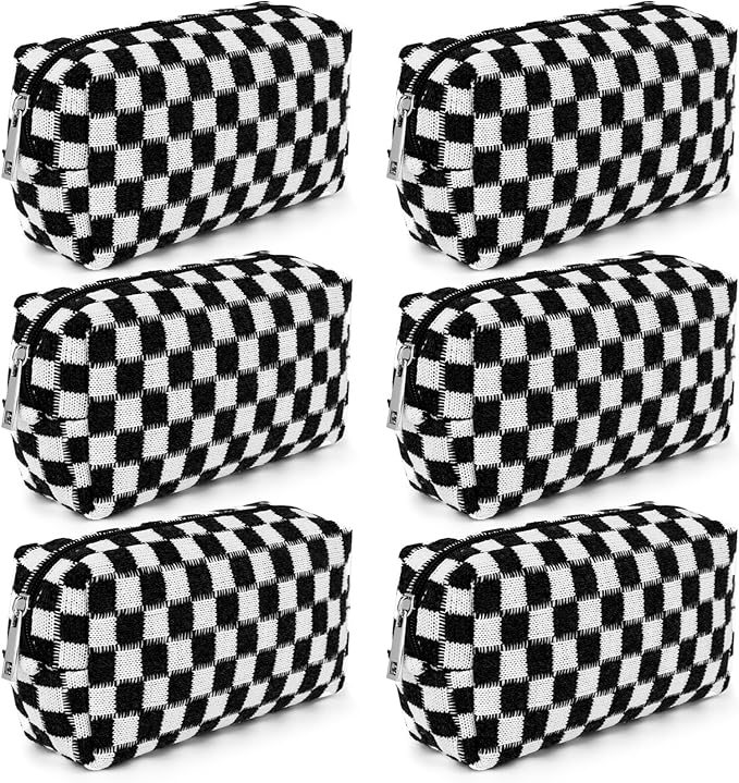SOIDRAM Checkered Makeup Bag Preppy Cosmetic Bag Bulk Black Makeup Pouch Personalize Travel Toiletry Bag Organizer Cute DIY Makeup Brushes Storage Bag for Women