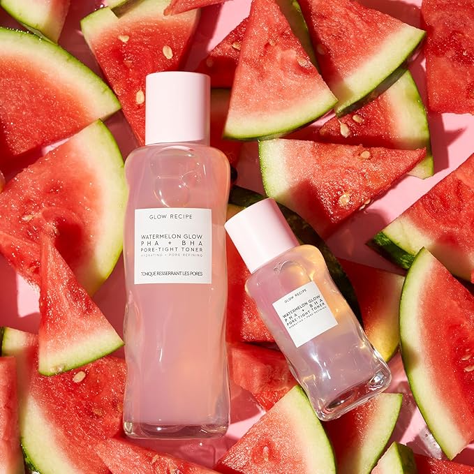 Glow Recipe Watermelon Glow Niacinamide Dew Drops Brightening Serum (40 ml) + PHA + BHA Face Toner (40 ml) + Blueberry Bounce 3-in-1 Foaming Double Cleanser, Makeup Remover & Clarifying Mask (30 ml)