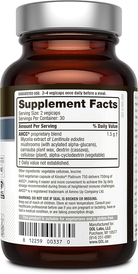 Quality of Life Kinoko Platinum AHCC Immune Support and Resveratrol Sustained Release